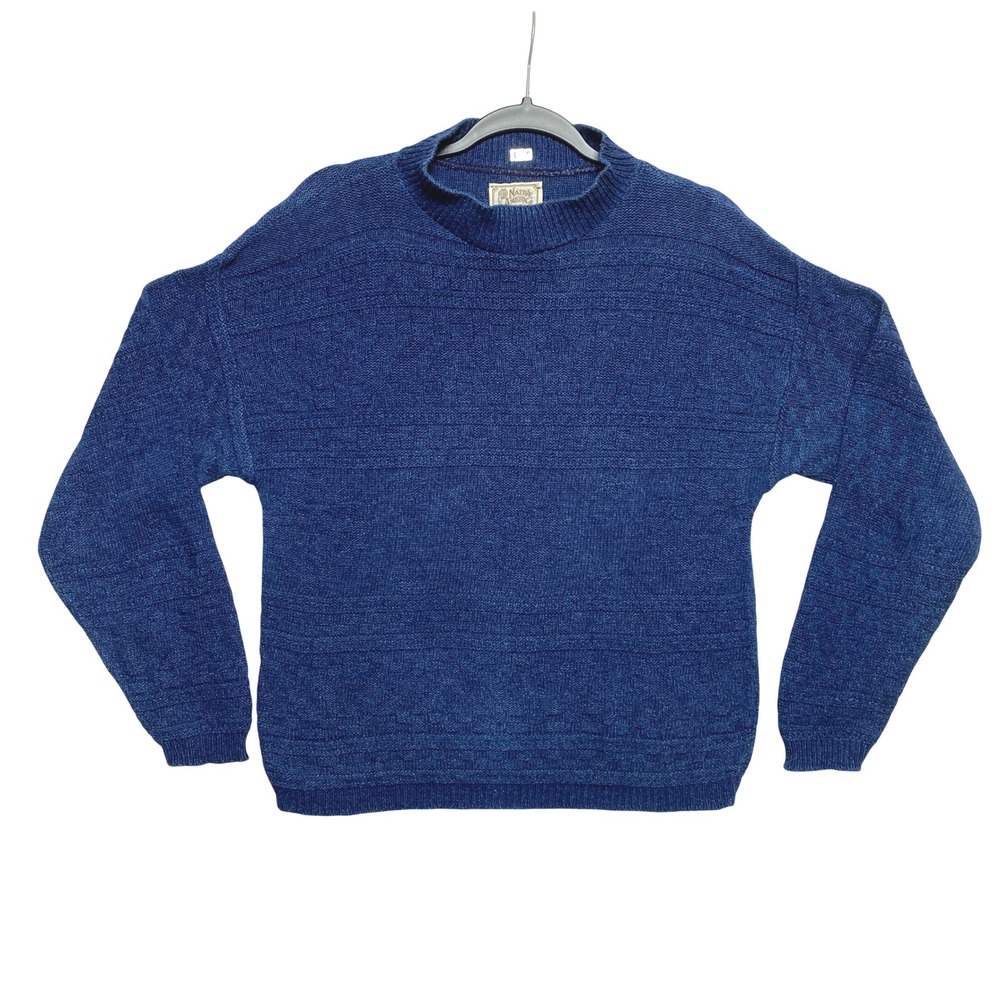 Vintage Native America by Alps Blue Sweater Womens M Textured Knit Mock Neck
